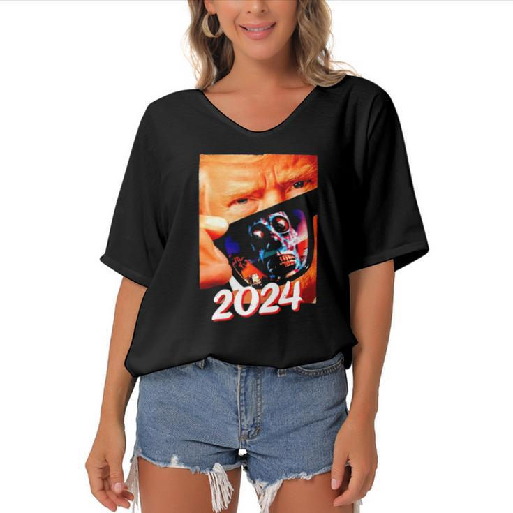 Trump 2024 They Live Donald Trump Supporter Women's Bat Sleeves V-Neck Blouse
