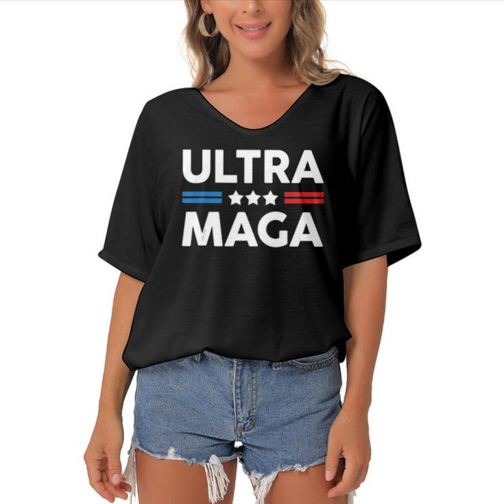 Ultra Maga Patriotic Trump Republicans Conservatives Apparel  Women's Bat Sleeves V-Neck Blouse