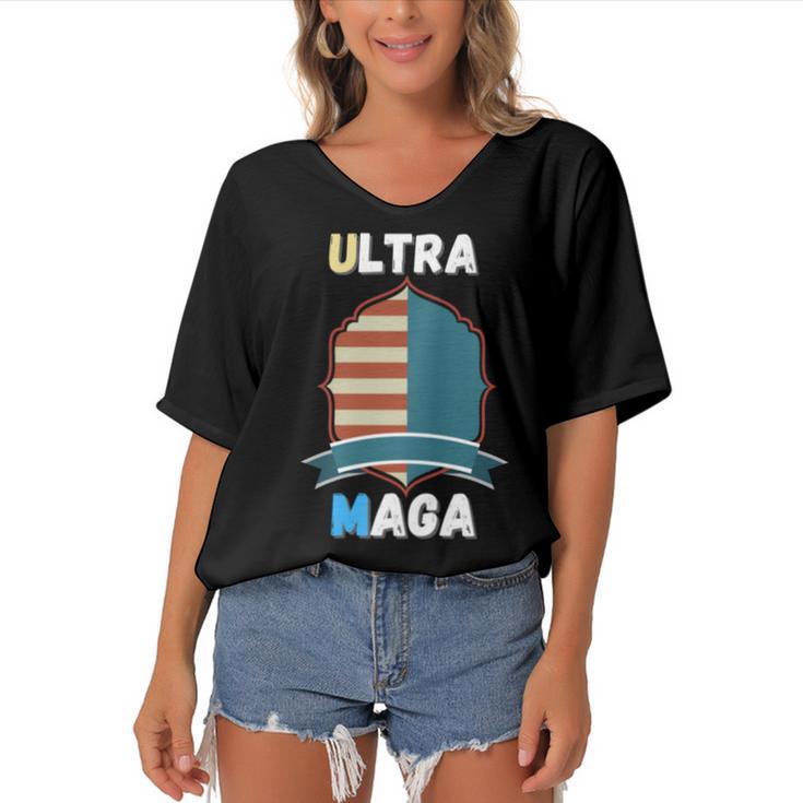 Ultra Mega Great Quote To Support Trump Women's Bat Sleeves V-Neck Blouse