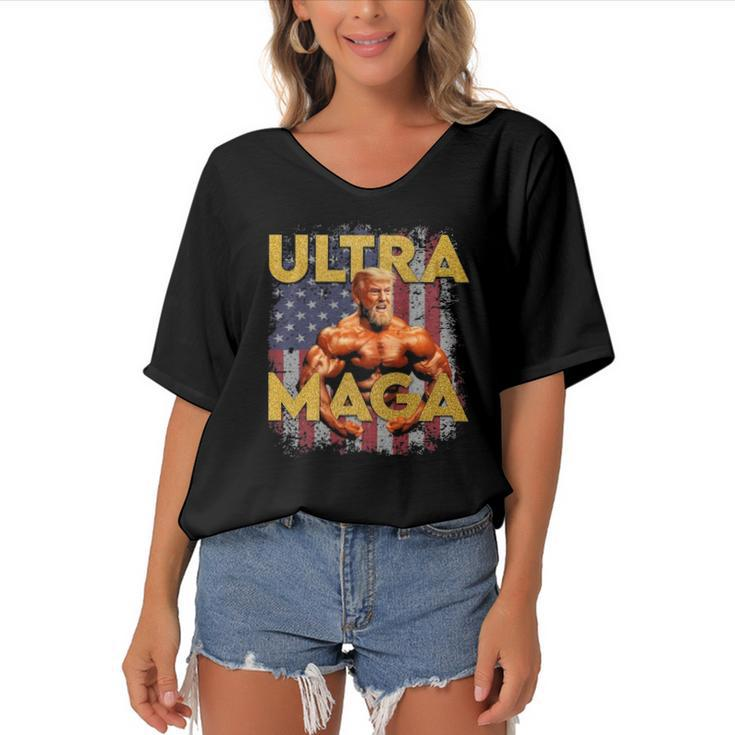 Ultra Mega Proud Ultra Maga Trump 2024 Gift Women's Bat Sleeves V-Neck Blouse