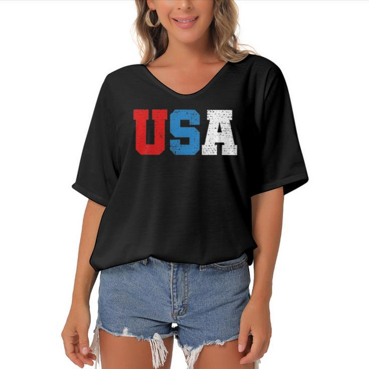 Usa Fouth Of July Teeamerica United States Women's Bat Sleeves V-Neck Blouse