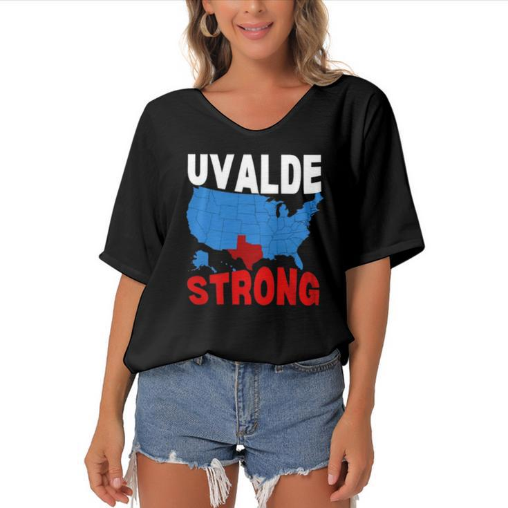 Uvalde Strong Gun Control Now  Pray For Texas Usa Map Women's Bat Sleeves V-Neck Blouse