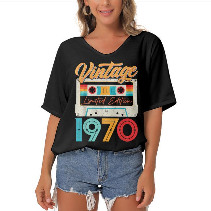 Vintage 1970 Awesome 52 Years Old Retro 52Nd Birthday Bday  Women's Bat Sleeves V-Neck Blouse