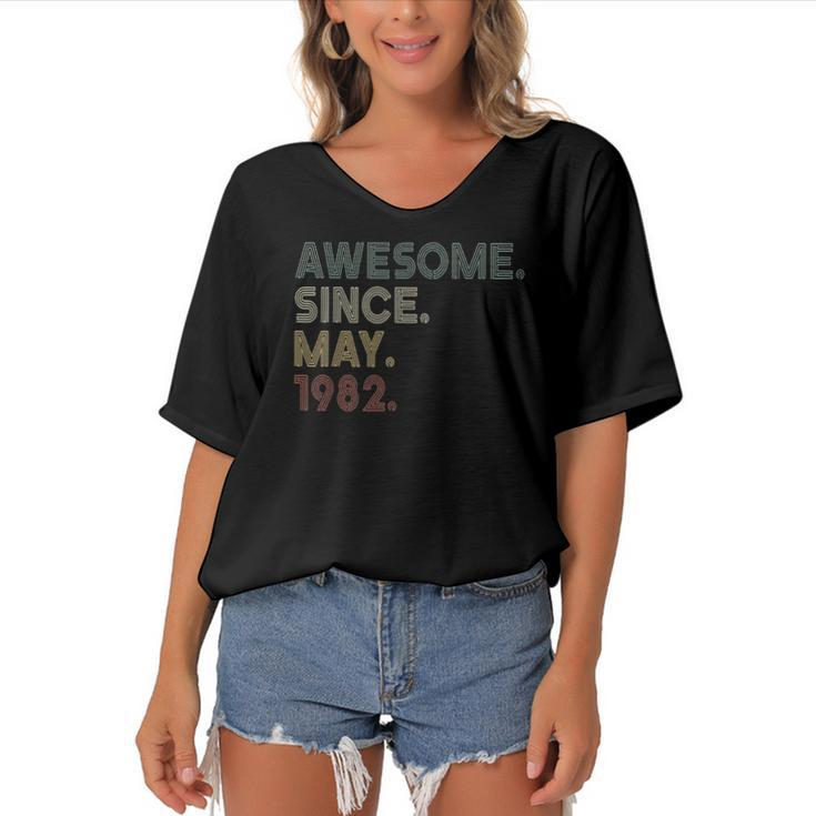 Vintage 40Th Birthday Awesome Since May 1982 40 Years Old Women's Bat Sleeves V-Neck Blouse