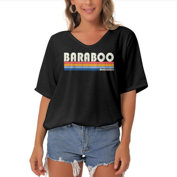Vintage 70S 80S Style Baraboo Wi Women's Bat Sleeves V-Neck Blouse