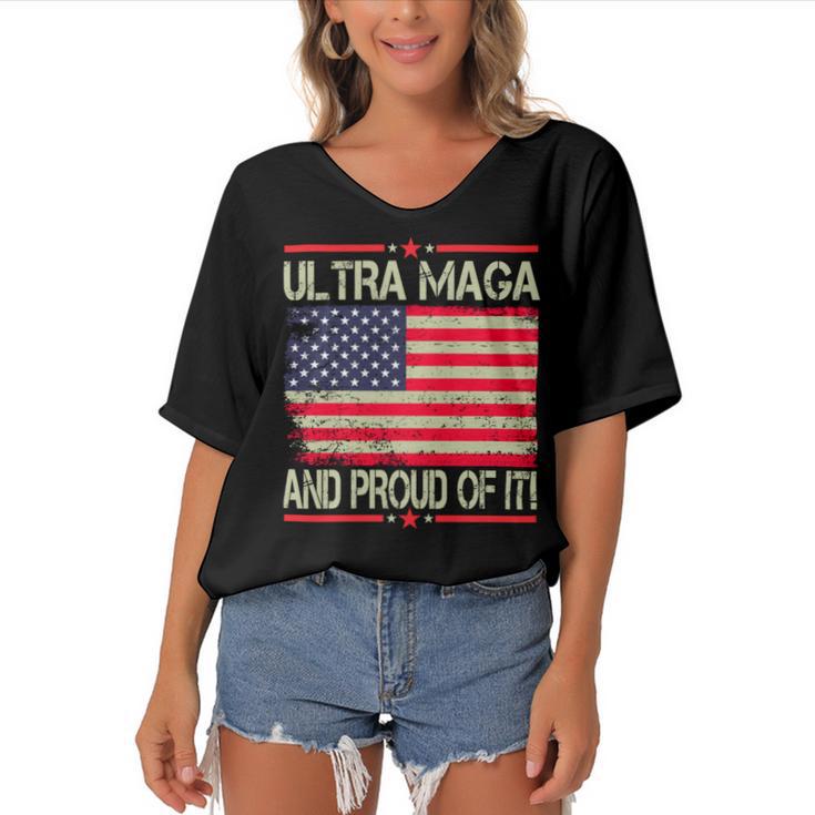 Vintage Ultra Maga And Proud Of It V2 Women's Bat Sleeves V-Neck Blouse