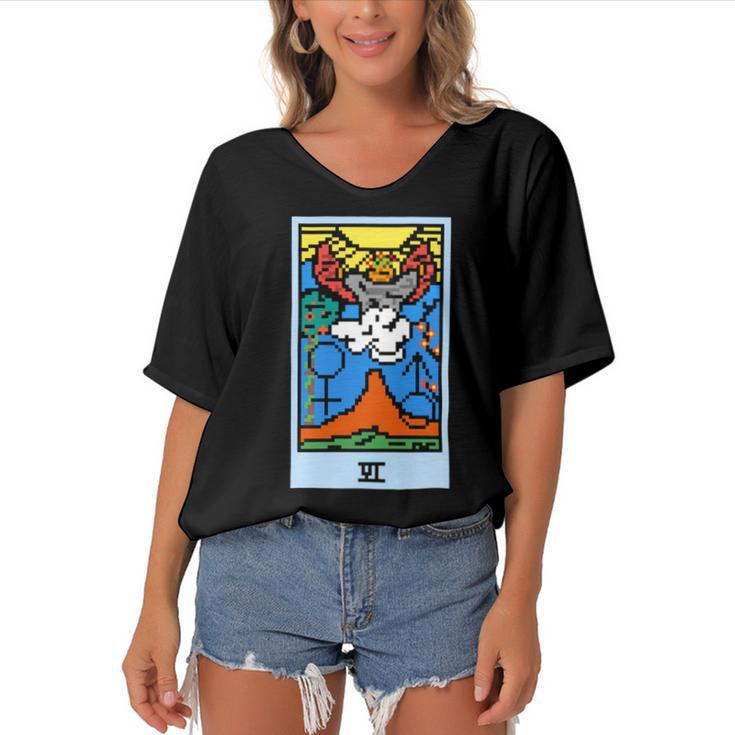 Wait Is This Pixel Art Tarot Yellow - Major Arcana The Lovers Design For  Stickers And Women's Bat Sleeves V-Neck Blouse