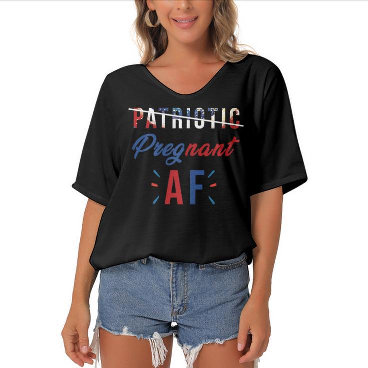 Womens Patriotic Pregnant Af Baby Reveal 4Th Of July Pregnancy Mom  Women's Bat Sleeves V-Neck Blouse