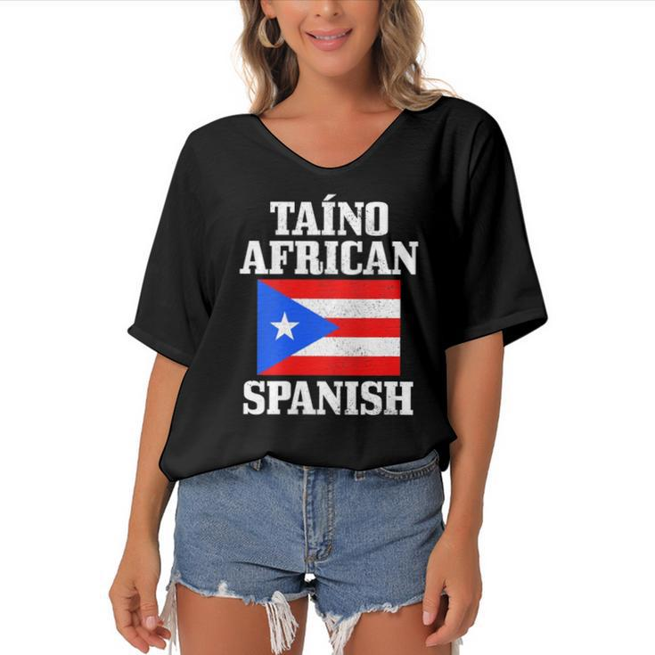 Womens Taino African Spanish Puerto Rico Flag Taina Boricua Boriken Women's Bat Sleeves V-Neck Blouse