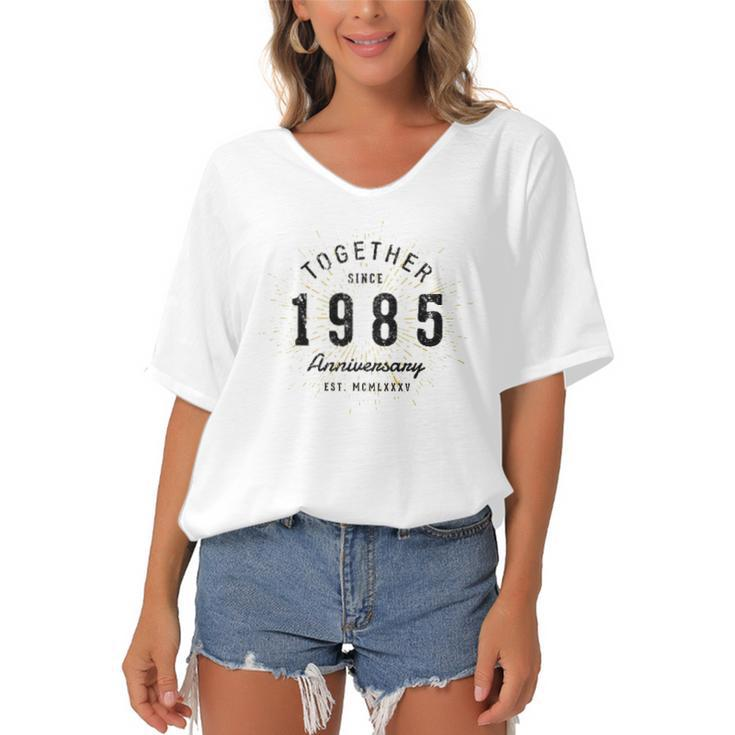 37Th Anniversary Together Since 1985 Gift Women's Bat Sleeves V-Neck Blouse