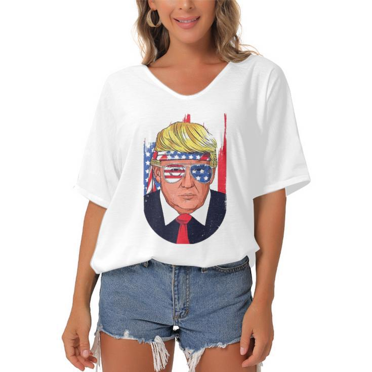 4Th Of July Usa Donald Trump Funny Patriotic American Gift  Women's Bat Sleeves V-Neck Blouse
