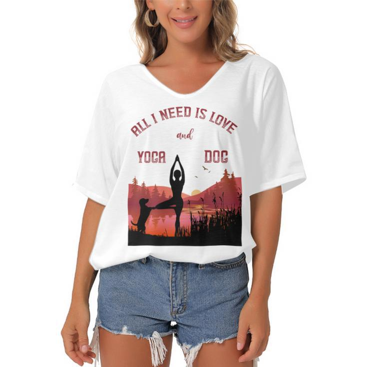 All I Need Is Love And Yoga And A Dog Women's Bat Sleeves V-Neck Blouse