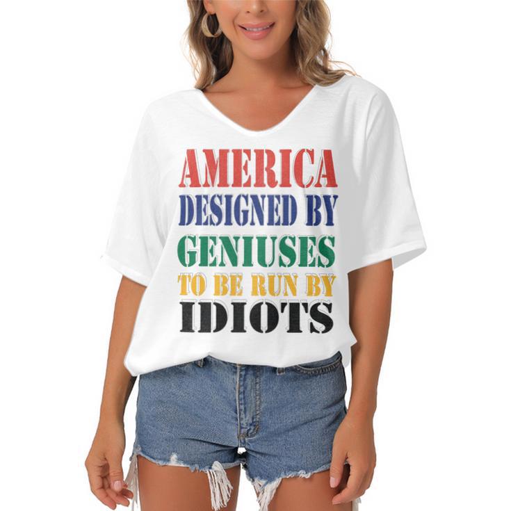 America Designed By Geniuses To Be Run By Idiots Impeach 46 Joe Biden Essential Tshirt Women's Bat Sleeves V-Neck Blouse