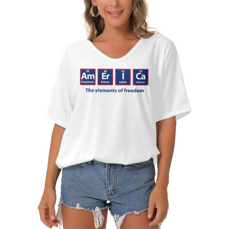 America Periodic Table Funny Patriotic Usa 4Th Of July Women's Bat Sleeves V-Neck Blouse