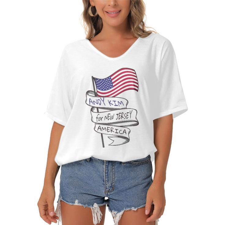 Andy Kim For New Jersey US House Nj-3 Campaign Tee Women's Bat Sleeves V-Neck Blouse
