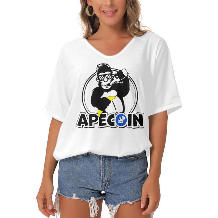 Apecoin Funny Women's Bat Sleeves V-Neck Blouse