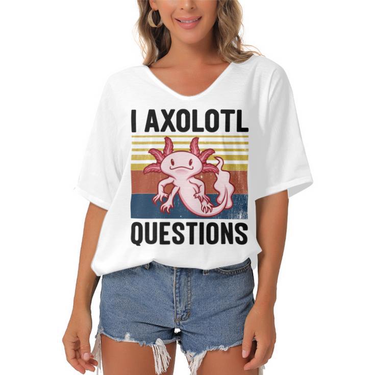 Axolotl Questions I Ask A Lot Of Questions Pun Vintage Women's Bat Sleeves V-Neck Blouse