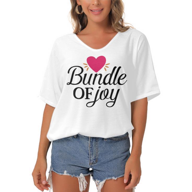 Baby Shower Text Design Bundle Of Joy Heart Women's Bat Sleeves V-Neck Blouse