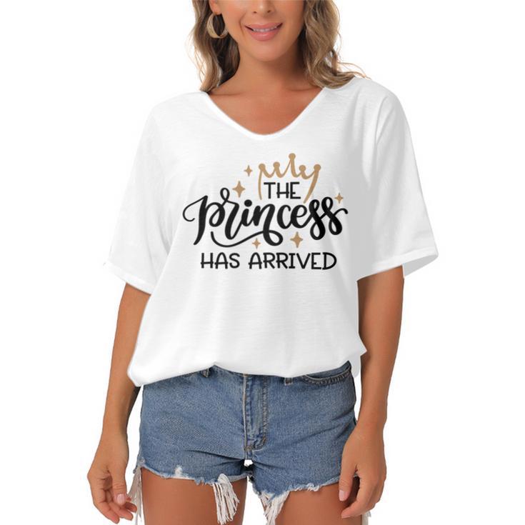 Baby Shower Text Design The Princess Has Arrived Women's Bat Sleeves V-Neck Blouse