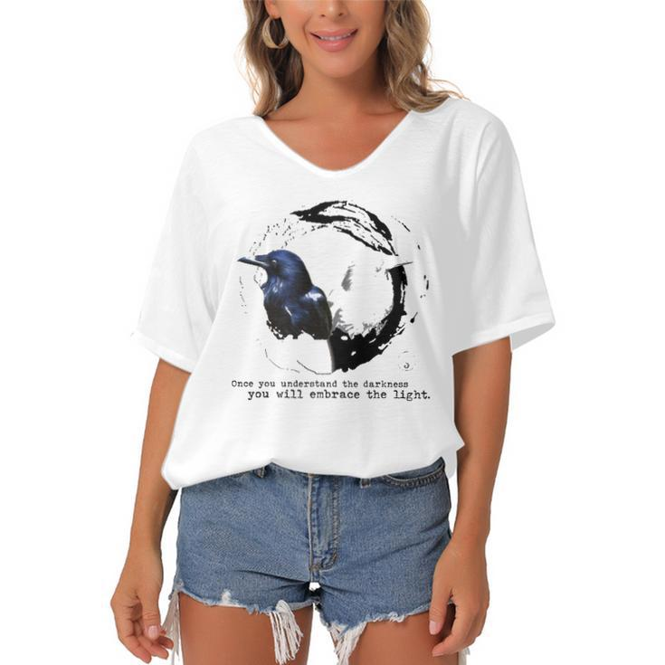 Balance Once You Understand The Darkness You Will Embrace The Light Women's Bat Sleeves V-Neck Blouse