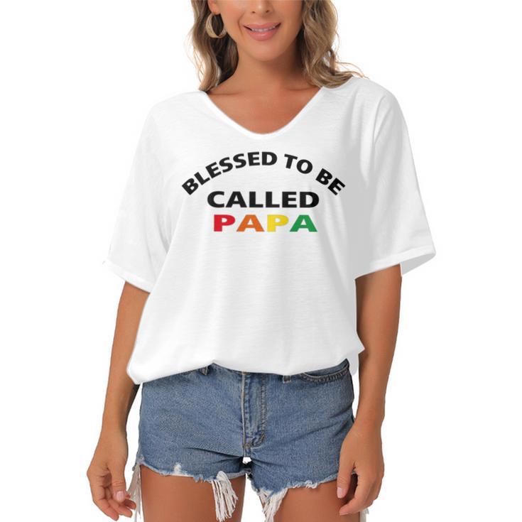 Blessed To Be Called Papa  Sticker  Women's Bat Sleeves V-Neck Blouse