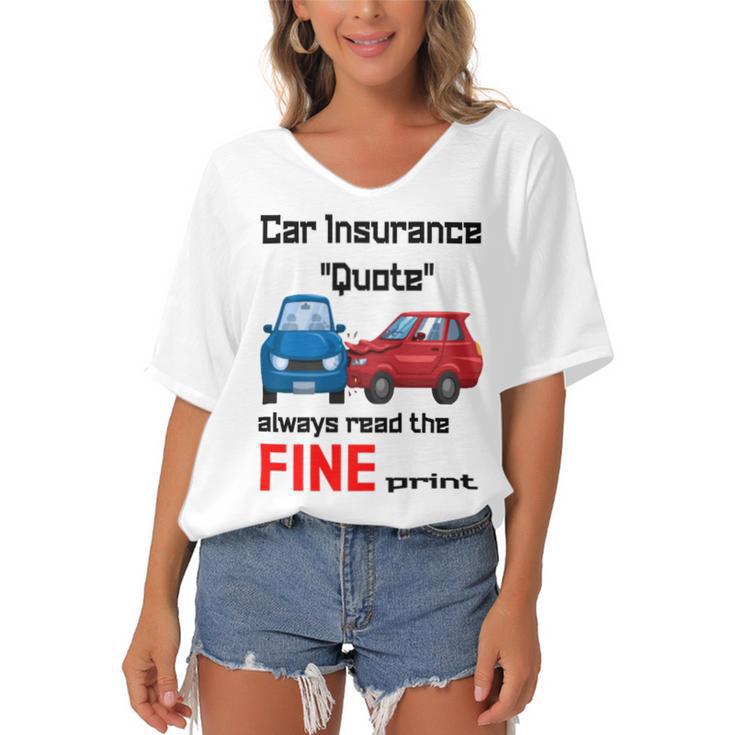 Car Insurance Quote Always Read The Fine Print Women's Bat Sleeves V-Neck Blouse