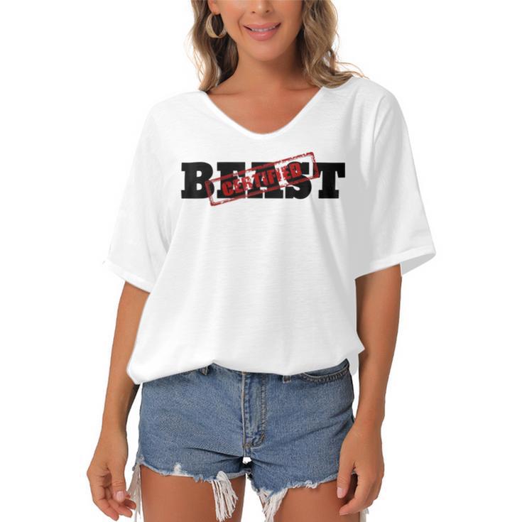 Certified Beast Athletic Workout Fitness   486 Trending Shirt Women's Bat Sleeves V-Neck Blouse