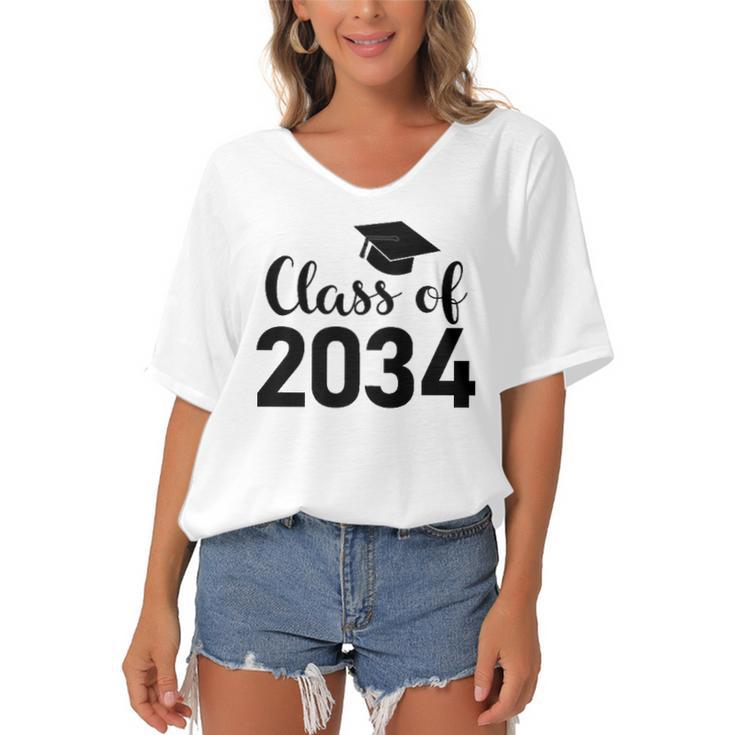 Class Of 2034 Grow With Me - Handprints Go On The Back  Women's Bat Sleeves V-Neck Blouse