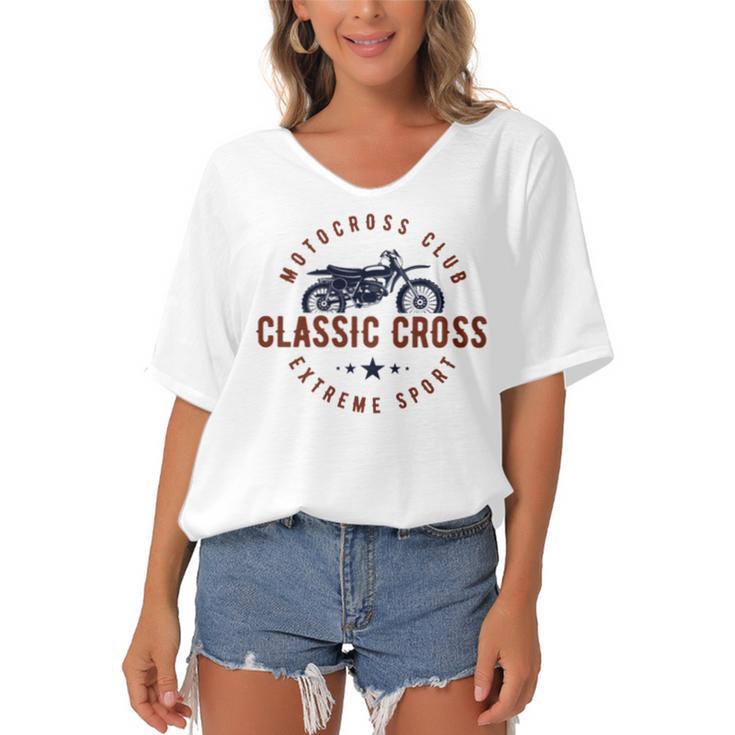 Classic Motor Cross Club Women's Bat Sleeves V-Neck Blouse