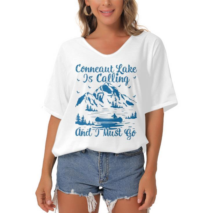 Conneaut Lake Is Calling And I Must Go Conneaut Lake Women's Bat Sleeves V-Neck Blouse