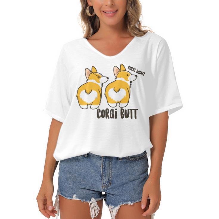 Corgi Set Sticker Design Funny Corgi Set Stickers Women's Bat Sleeves V-Neck Blouse