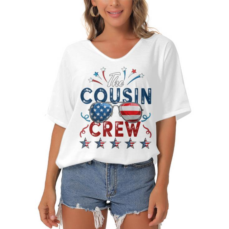 Cousin Crew 4Th Of July Patriotic American Family Matching  V3 Women's Bat Sleeves V-Neck Blouse