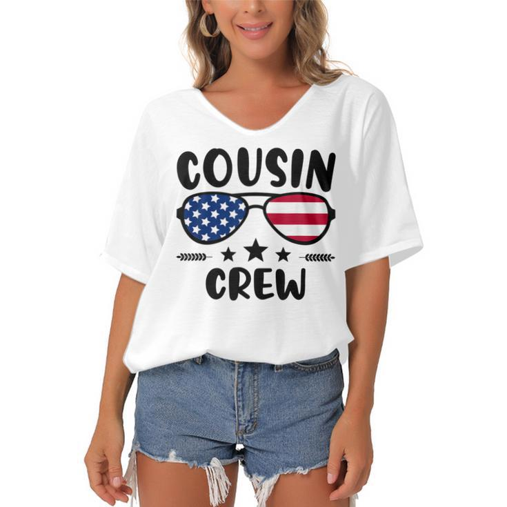 Cousin Crew 4Th Of July Patriotic American Family Matching  V7 Women's Bat Sleeves V-Neck Blouse