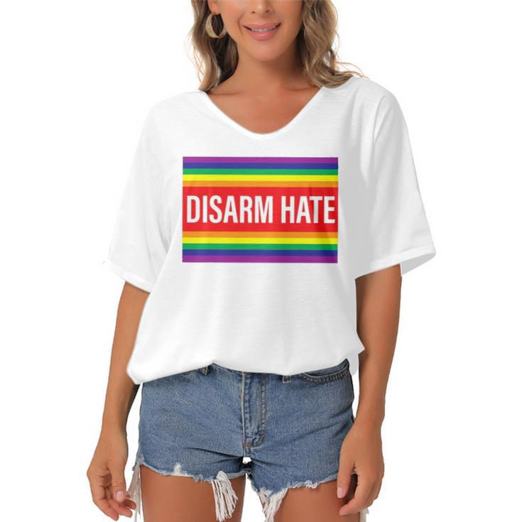 Disarm Hate Lgbtq Pride Protect Trans Students Not Afraid Women's Bat Sleeves V-Neck Blouse