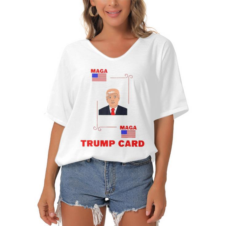 Election 2024 Ace Of Trump Card Maga Political Women's Bat Sleeves V-Neck Blouse