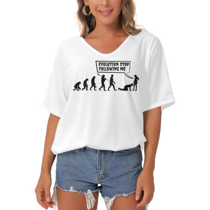 Evolution Stop Following Me Women's Bat Sleeves V-Neck Blouse