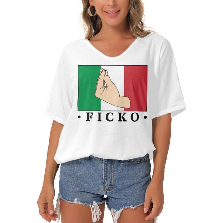 Ficko Italian Hand Sign Women's Bat Sleeves V-Neck Blouse