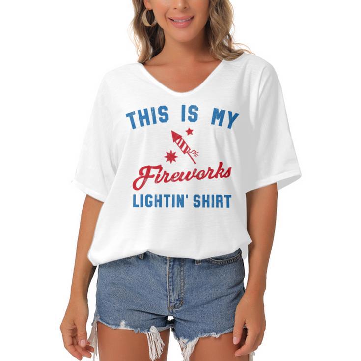 Fourth Of July My Fireworks Vintage 749 Shirt Women's Bat Sleeves V-Neck Blouse