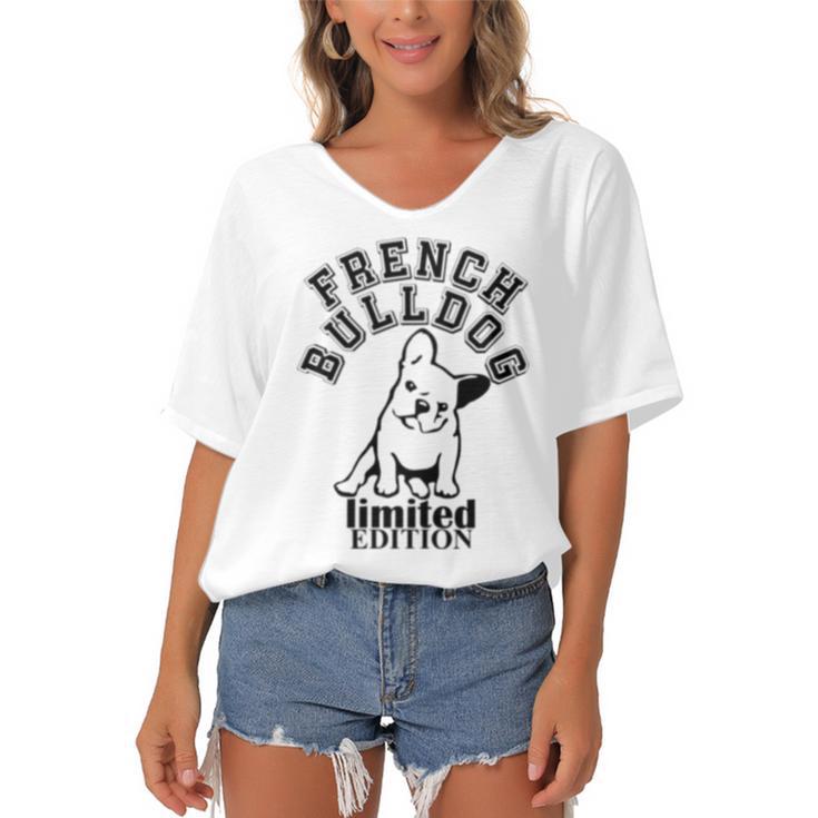 French Bulldog V2 Women's Bat Sleeves V-Neck Blouse