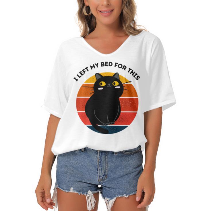 Funny Vintage Black Cat I Left My Bed For This  Women's Bat Sleeves V-Neck Blouse