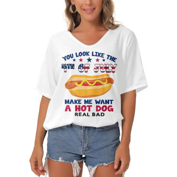 Funny You Look Like 4Th Of July Makes Me Want A Hotdog  Women's Bat Sleeves V-Neck Blouse
