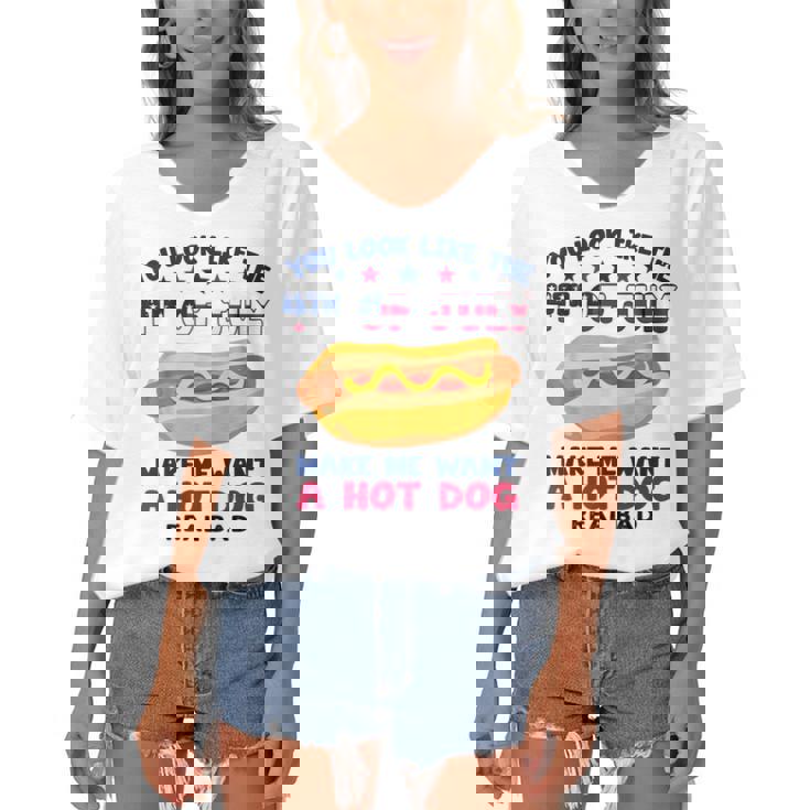 Funny You Look Like 4Th Of July Makes Me Want A Hotdog  Women's Bat Sleeves V-Neck Blouse