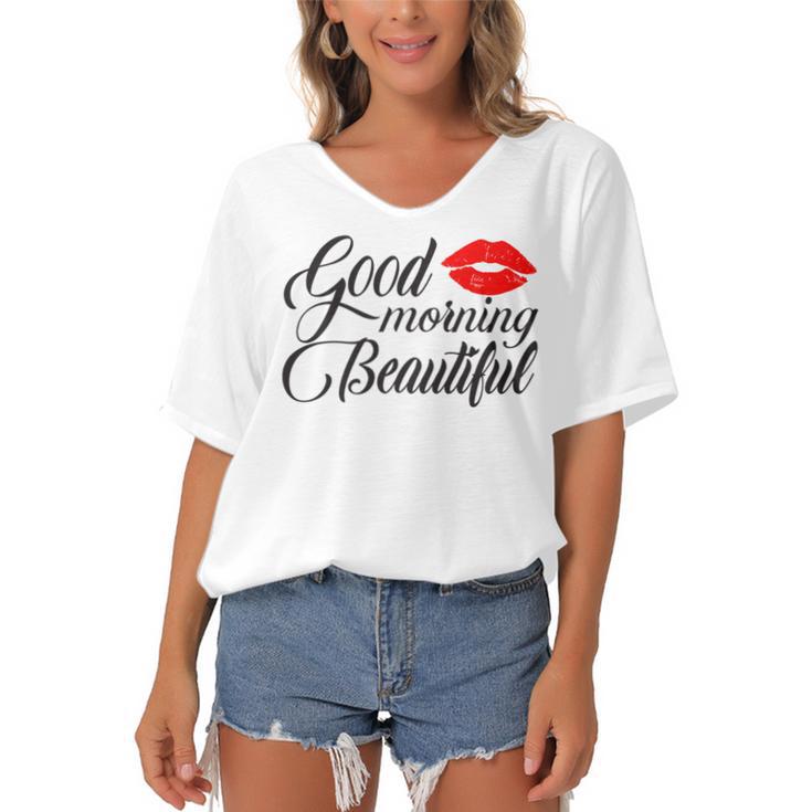 Good Morning Beautiful Women's Bat Sleeves V-Neck Blouse