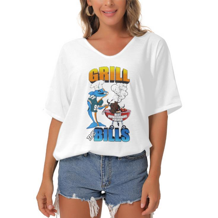 Grill The Bills Dolphin Chef Best Buffalo Burgers And Wings Women's Bat Sleeves V-Neck Blouse