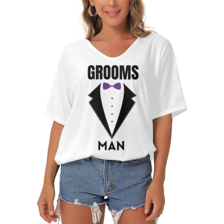 Groomsman Grooms Squad Stag Party Friends Themed  Women's Bat Sleeves V-Neck Blouse