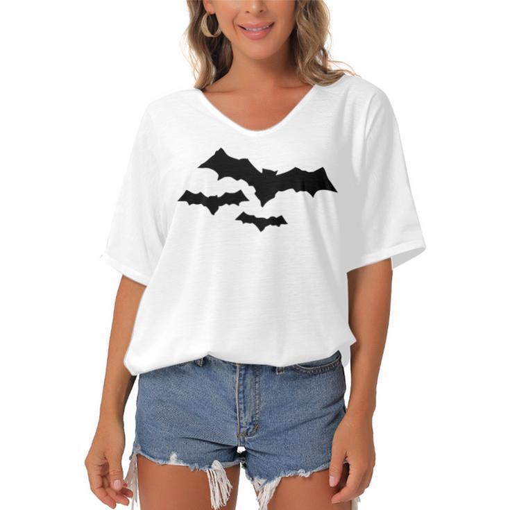 Halloween Scary Vampire Bats Pattern Women's Bat Sleeves V-Neck Blouse