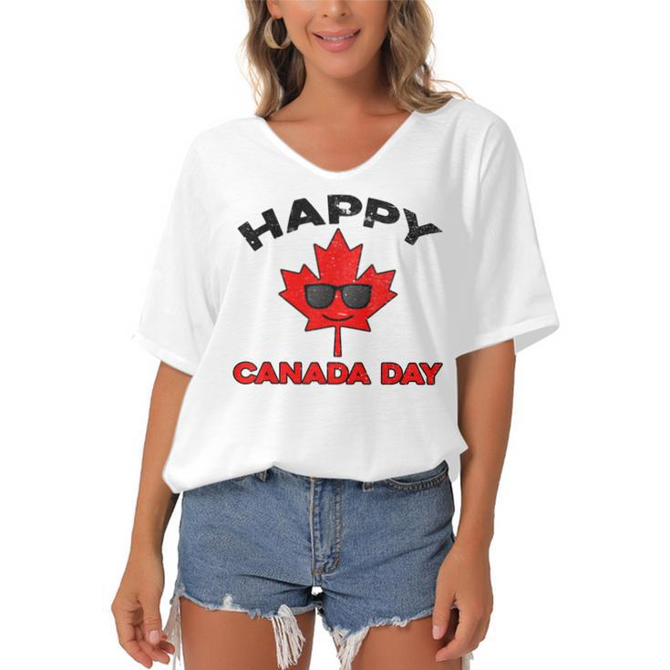 Happy Canada Day Funny Maple Leaf Canada Day Kids Toddler  Women's Bat Sleeves V-Neck Blouse