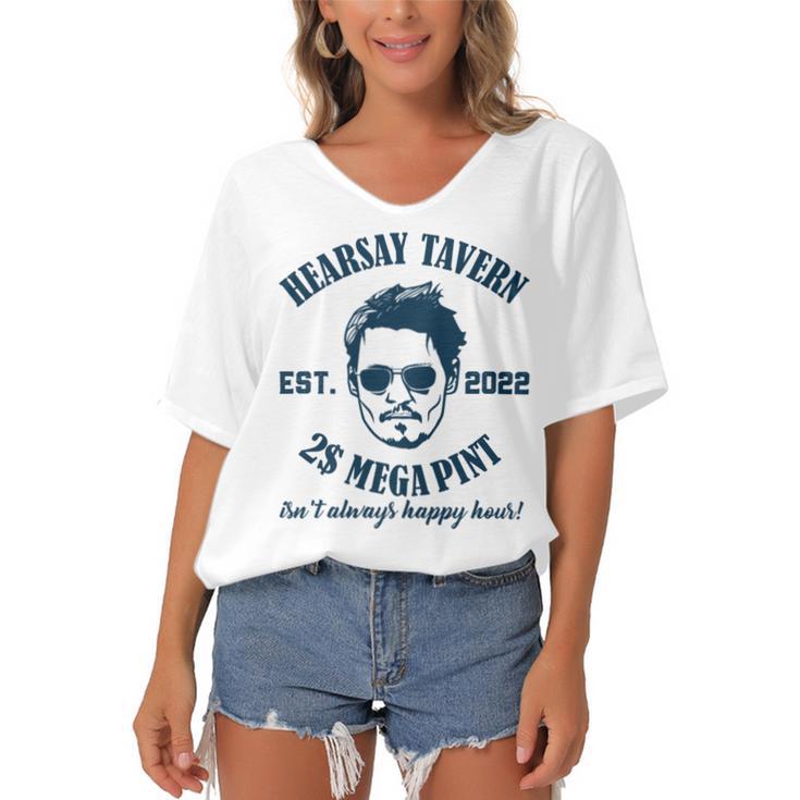 Hearsay Tavern  Est 2022  Mega Pint  Isnt Always Happy Hour Women's Bat Sleeves V-Neck Blouse