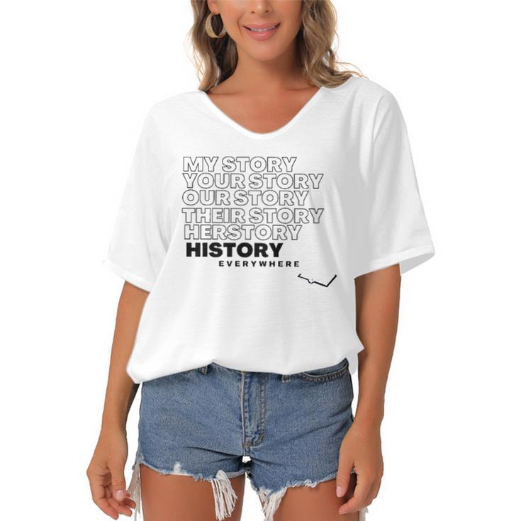 History Herstory Our Story Everywhere  Women's Bat Sleeves V-Neck Blouse