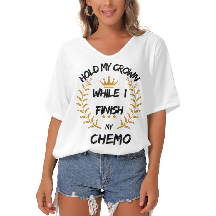 Hold My Crown While I Finish My Chemo  V6 Women's Bat Sleeves V-Neck Blouse